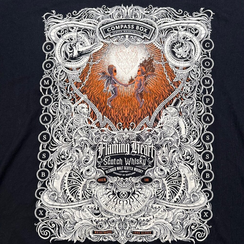 Compass Box Flaming Heart XL Men Angel T-Shirt Black Moto Grunge Streetwear